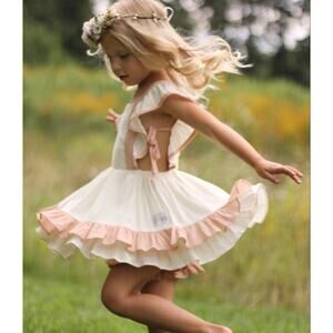 Well Dressed Wolf Ivory Pink Kate Pinafore Set Size 8 NWT